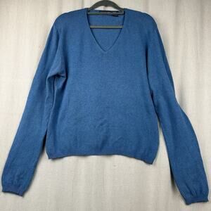 Vintage Antropologie | Women's Large Sweater V-Neck Blue Angora Cashmere Cotton